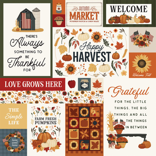 25 Pack - Americana Double-Sided Cardstock 12"X12"-Harvest Journaling Cards - 5A0033GQ-1H565
