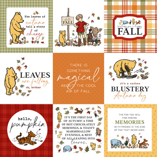 25 Pack - Winnie The Pooh Autumn Double-Sided Cardstock 12"X12"-4X4 Journaling Cards - 5A0033BQ-1H53D