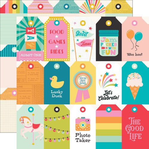 25 Pack - Fun Times Double-Sided Cardstock 12"X12"-Tag Elements - 5A0032BN-1H40B - 810150779394