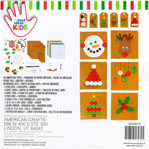 Colorbok Kids Holiday Christmas PDQ 4/Pkg-Holiday Button Craft Cards - 5A002NL1-1GQ1X