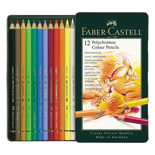 Faber-Castell Polychromos Artist Colored Pencil Set-Tin of 12 - 5A0035TV-1H75L - 4005401100126
