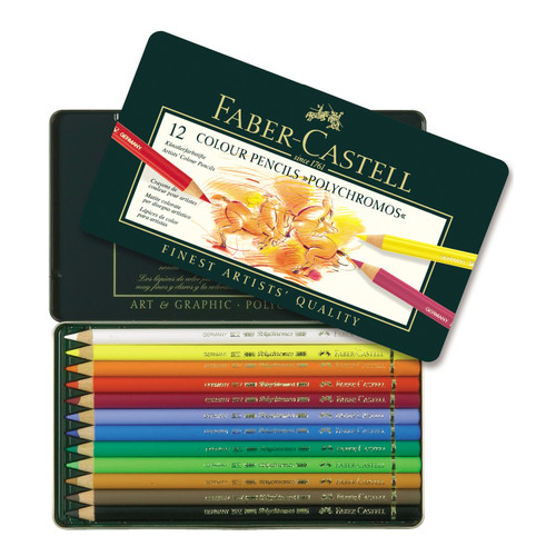 Faber-Castell Polychromos Artist Colored Pencil Set-Tin of 12 - 5A0035TV-1H75L