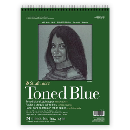 Strathmore 400 Series Toned Blue Sketch Pad 11"X14"-Wire Bound, 24 Sheets - 5A00306N-1H1PV - 012017412240