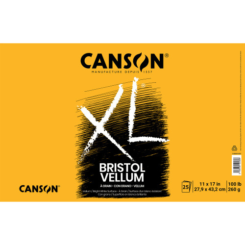 Canson XL Bristol Vellum Pad 11"X17"-Fold Over, 25 Sheets - 5A002ZW0-1H1F0 - 3148950105608