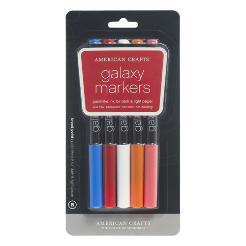 American Crafts Galaxy Markers Broad Point 5/Pkg-Blue, Red, White, Orange & Pink - G62161 - 718813621618