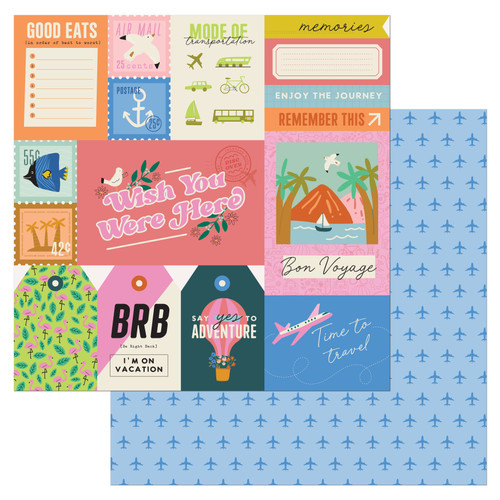 25 Pack - American Crafts Patterned Double-Sided Cardstock 12"X12"-Wish You Were Here, Coast-to-Coast - AC2C12-25924 - 765468076546