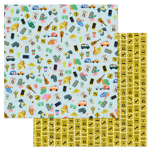 25 Pack - American Crafts Patterned Double-Sided Cardstock 12"X12"-Road Trip, Coast-to-Coast - AC2C12-25920 - 765468076508