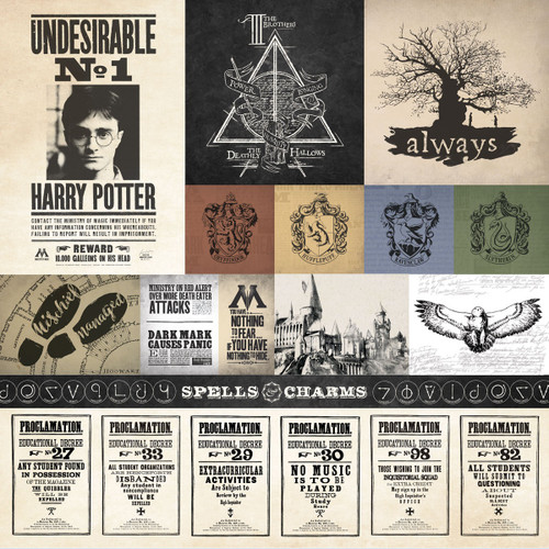 15 Pack - Paper House Harry Potter Double-Sided Cardstock 12"X12"-Harry Potter Parchment Tags - P2222E