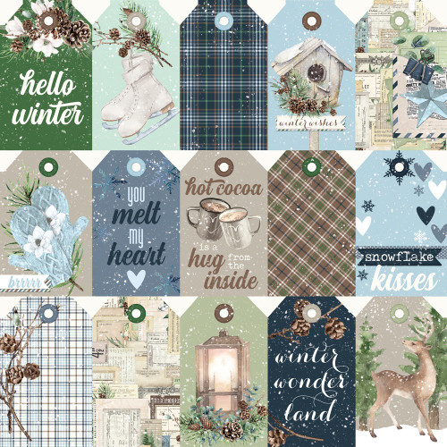 25 Pack - Simple Vintage Fresh Snow Double-Sided Cardstock 12"X12"-Tag Elements - 5A002GV3-1GJG7