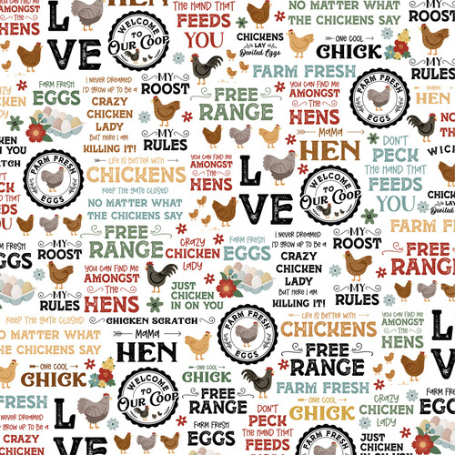 25 Pack - Chickens Double-Sided Cardstock 12"X12"-Free Range Phrases - 5A0030K9-1H209