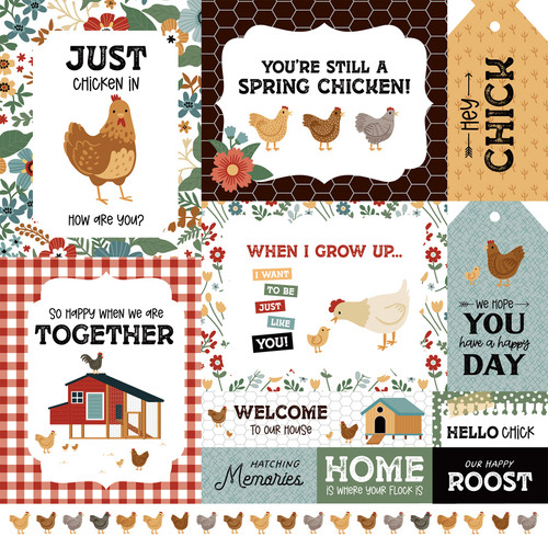 25 Pack - Chickens Double-Sided Cardstock 12"X12"-Multi Journaling Cards - 5A0030K9-1H231