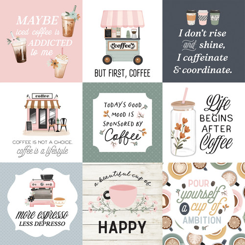 25 Pack - Coffee Shop Double-Sided Cardstock 12"X12"-4"X4" Journaling Cards - 5A0030MB-1H23D