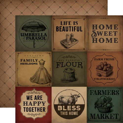 25 Pack - Carta Bella Vintage Market Double-Sided Cardstock 12"X12"-4"X4" Journaling Cards - 5A0030KC-1H221 - 810179818807