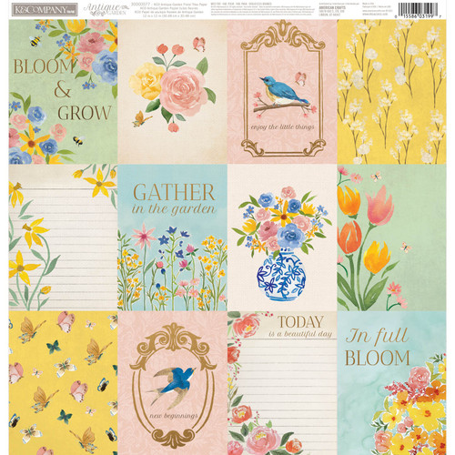 25 Pack - K&Company Antique Garden Double-Sided Paper 12"x12"-Floral Tile - AGRD12-77