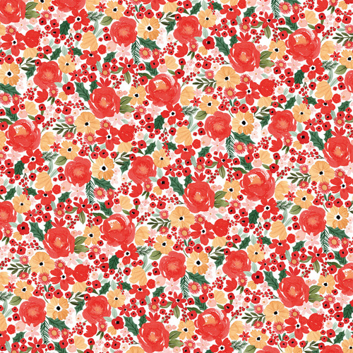 25 Pack - Joyful Christmas Double-Sided Cardstock 12"X12"-Joyful Small Floral - CBJCF12-7
