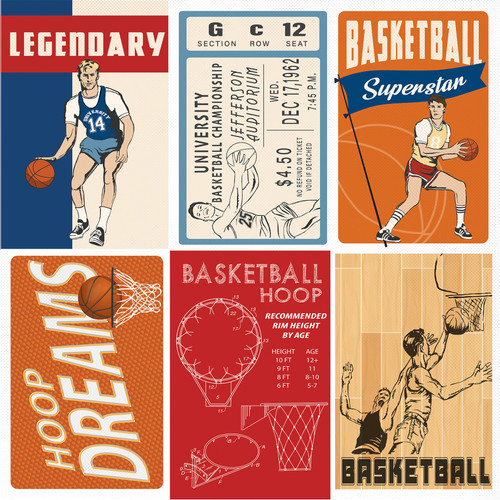 25 Pack - Slam Dunk Double-Sided Cardstock 12"X12"-4X6 Journaling Cards - CBSD12-45009