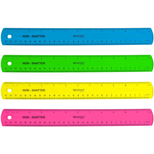 12 Pack - Westcott Shatterproof Ruler 12"-Assorted Colors - 14381
