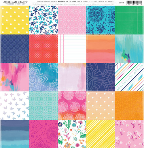 25 Pack - American Crafts Patterned Single-Sided Cardstock 12"X12"-Patchwork - ACPP-24416 - 633356244165