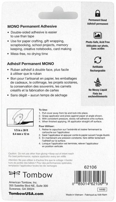 Mono Adhesive Dispenser Permanent-.33"X39' - 62106 Mono Adhesive Dispenser Permanent-.33"X39' - 62106