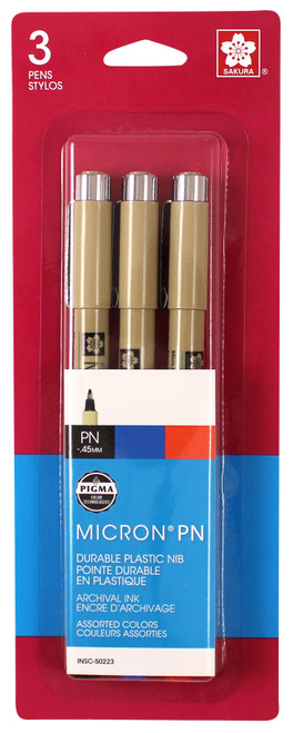 Sakura Pigma Micron PN Pens .45mm 3/Pkg-Black, Blue & Red - 50223 - 053482502234