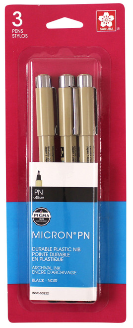 Sakura Pigma Micron PN Pens .45mm 3/Pkg-Black - 50222 - 053482502227