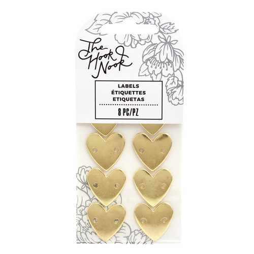 3 Pack - The Hook Nook Sew-On Project Labels-Gold Metal Hearts 8/Pkg - HN355858 - 718813558587