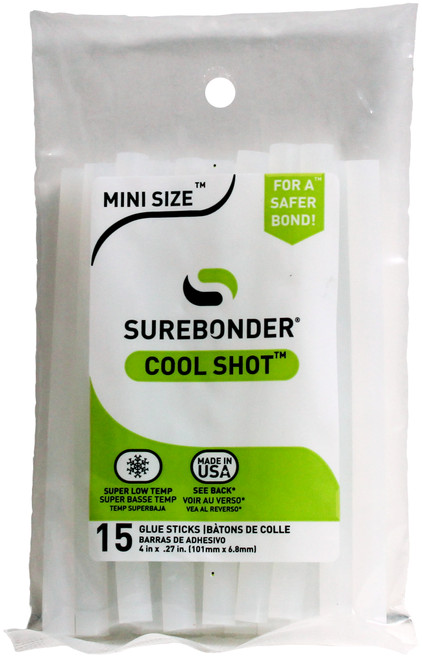 5 Pack - Surebonder Super Low-Temp Cool Shot Mini Glue Sticks 15/Pkg-.27"X4" Clear - CS-15 - 018239352630 5 Pack - Surebonder Super Low-Temp Cool Shot Mini Glue Sticks 15/Pkg-.27"X4" Clear - CS-15 - 018239352630