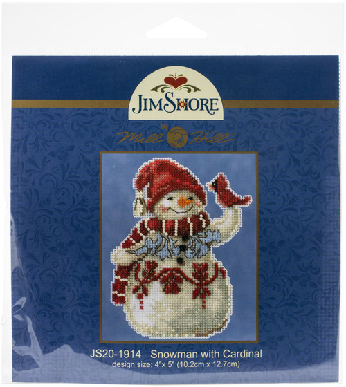 Mill Hill/Jim Shore Counted Cross Stitch Kit 5"X3.5"-Snowman With Cardinal - JS201914 - 098063590828