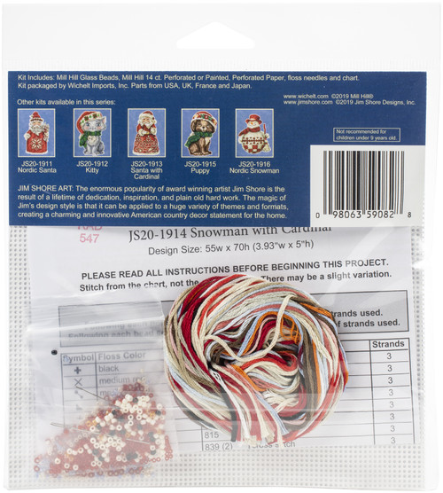 Mill Hill/Jim Shore Counted Cross Stitch Kit 5"X3.5"-Snowman With Cardinal - JS201914 Mill Hill/Jim Shore Counted Cross Stitch Kit 5"X3.5"-Snowman With Cardinal - JS201914