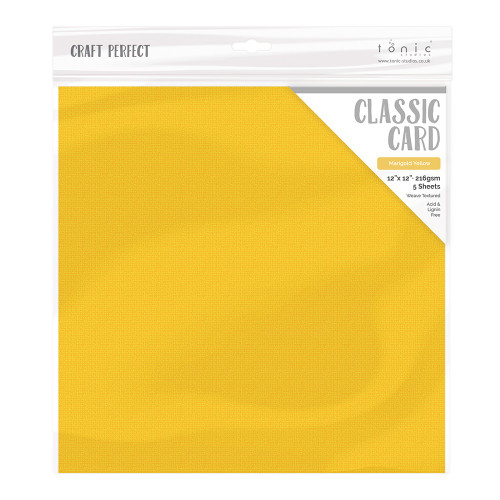 Craft Perfect Weave Texture 80lb Cardstock 12"X12" 5/Pkg-Marigold Yellow - CARD 12-9149 - 5060517141493