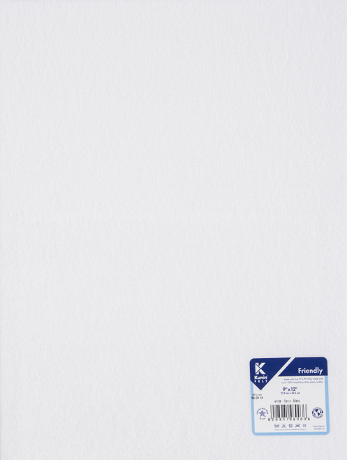 12 Pack - Kunin Stiffened Friendly Felt 9"X12"-White - K461-550 - 028981469036