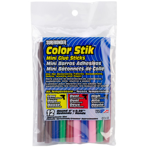 Surebonder All-Temp Color Stik Mini Glue Sticks 12/Pkg-.27"X4" - CO-12V - 018239000173 Surebonder All-Temp Color Stik Mini Glue Sticks 12/Pkg-.27"X4" - CO-12V - 018239000173