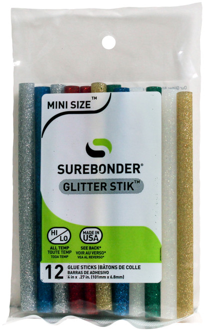 Surebonder Glitter Mini Glue Sticks 12/Pkg-.27"X4" Assorted Colors - GL-12V - 018239000166 Surebonder Glitter Mini Glue Sticks 12/Pkg-.27"X4" Assorted Colors - GL-12V - 018239000166