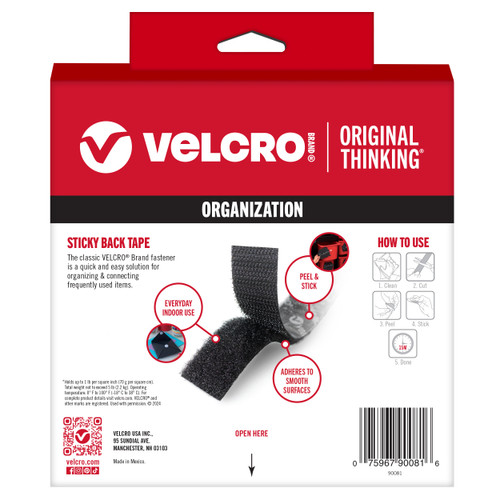 VELCRO(R) Brand Sticky Back Tape .75X15'-Black - 90081