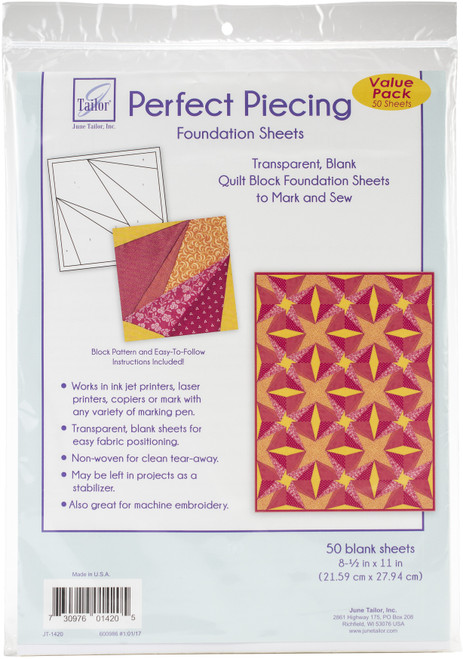 June Tailor Piecing Quilt Block Foundation Sheets 50/Pkg-8.5"X11" - JT1420