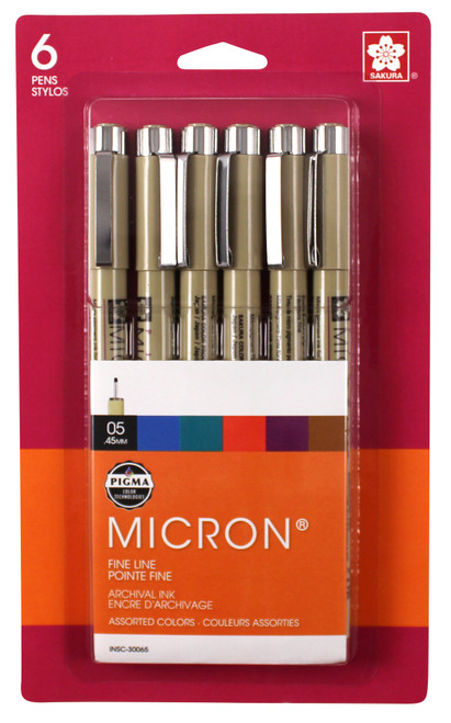 Sakura Pigma Micron Pens 05 .45mm 6/Pkg-Black, Blue, Green, Red, Purple & Brown - 30065 - 053482300656