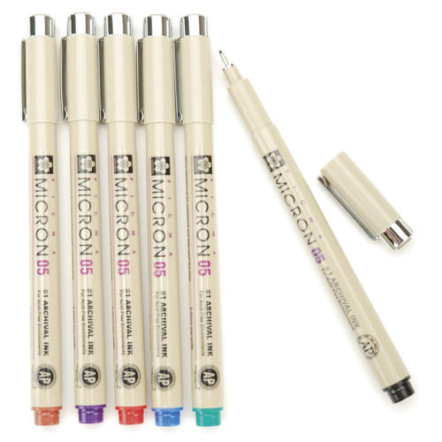 Sakura Pigma Micron Pens 6pc Set (05)-Black, Blue, Green, Red, Purple & Brown - 30065