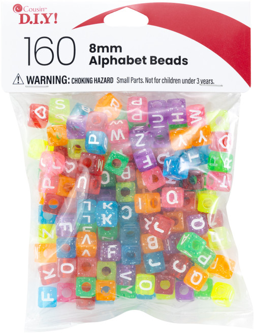 3 Pack - CousinDIY Alphabet Beads 8mm 160/Pkg-Transparent Glitter Multicolored - 40000444 - 191648093759