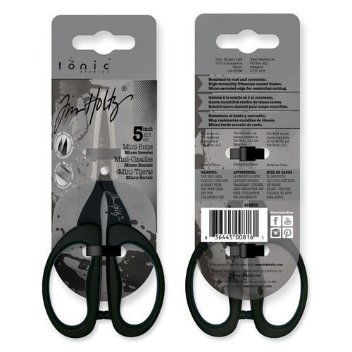 3 Pack - Tim Holtz Non-Stick Titanium Micro Serrated Mini Snips 5"-Black - 816