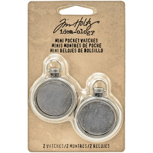 2 Pack - Idea-Ology Metal Mini Pocket Watch Frames 1" 2/Pkg-Antique Nickel - TH93274 - 040861932744