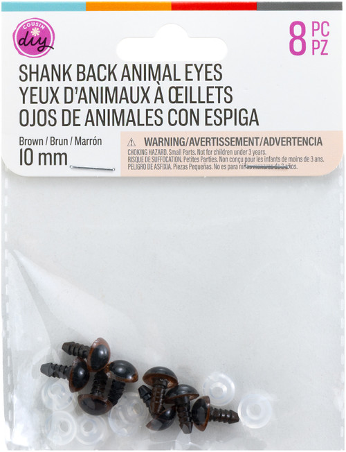 6 Pack - CousinDIY Shank Back Solid Eyes 10mm 8/Pkg-Brown - 5A002XWC-1GYNF - 191648186017