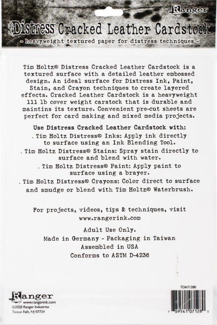 3 Pack - Tim Holtz Distress Cracked Leather Cardstock 10/Pkg-8.5"X11" - TDA71280