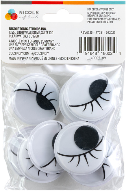 6 Pack - CousinDIY Wiggle Eyes With Lashes 40mm 12/Pkg-White - 5A002XPY-1GYNK