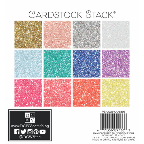 3 Pack - DCWV Single-Sided Cardstock Stack 6"X6" 24/Pkg-Glitter, 12 Colors/2 Each - 00500556