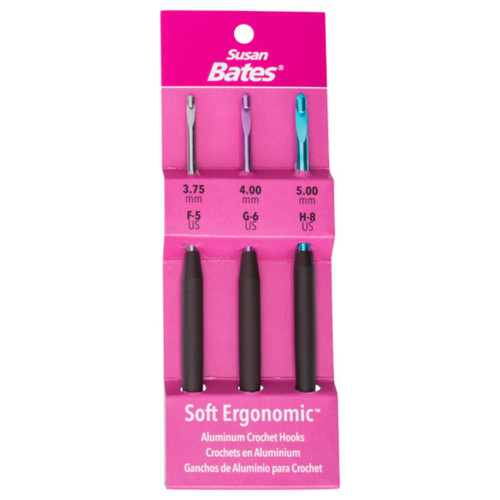 3 Pack - Susan Bates Silvalume Soft Ergonomic Crochet Hook Set-Sizes F5/3.75mm, G6/4mm, And H8/5mm - 12693 - 077216001480