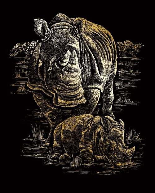 3 Pack - Royal & Langnickel(R) Foil Engraving Value Pack 8.75"X11.5"-Gold - Rhinoceros, Giraffe & Elephant - ENGARTVP-3