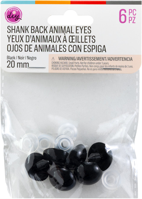 6 Pack - CousinDIY Shank Back Animal Eyes 20mm 6/Pkg-Black - 5A002XR4-1GYKK - 191648185997