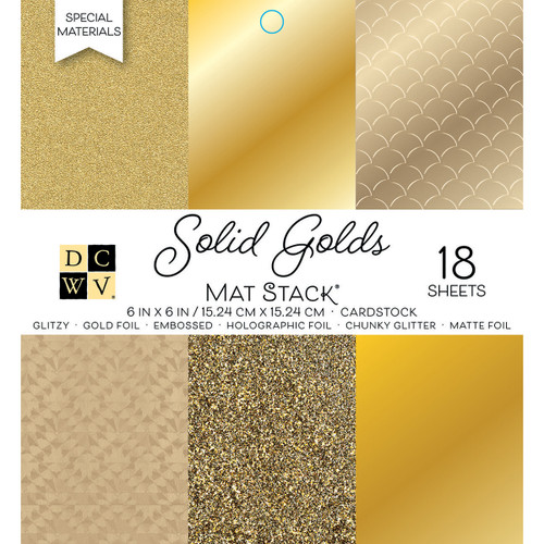 3 Pack - DCWV Single-Sided Cardstock Stack 6"X6" 18/Pkg-Solid Golds, 6 designs/3 each - 00600120 - 611356303280