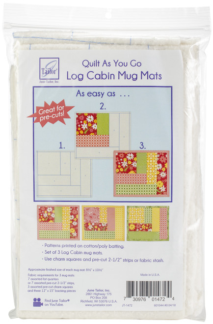3 Pack - June Tailor Quilt As You Go Log Cabin Mug Mats 3/Pkg-Finished Size 8.5"X10.5" - JT1472 - 730976014724