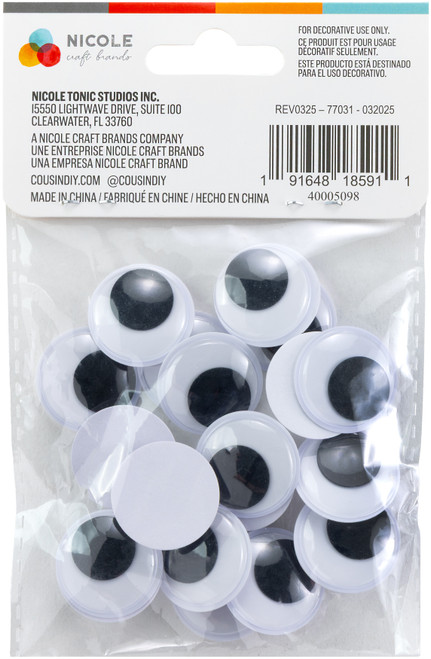 6 Pack - CousinDIY Paste-On Wiggle Eyes 25mm 20/Pkg-Black - 5A002XQM-1GYKL